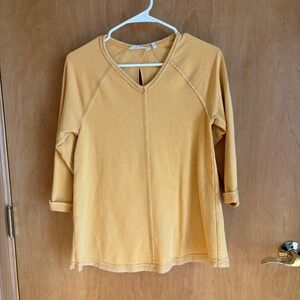 Soft Surroundings Mustard Yellow V Neck 3/4 Sleeve Tunic Top petite XS